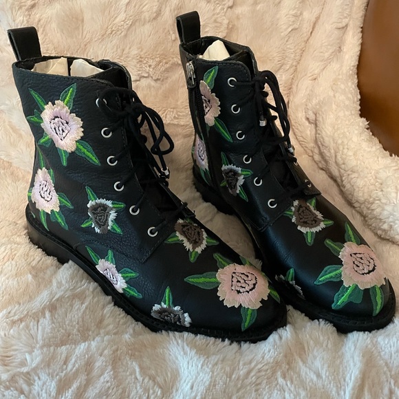 Rebecca Minkoff Gerry Embroidered Floral Leather Combat Boots - Picture 3 of 9